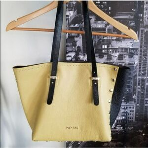 Pop Bag leather yellow black tote bag